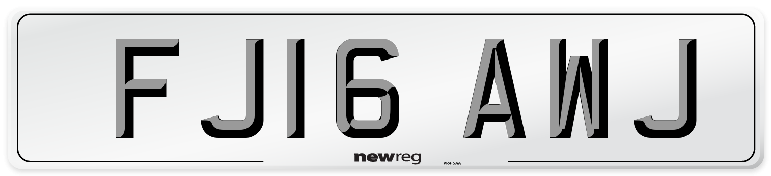 FJ16 AWJ Number Plate from New Reg